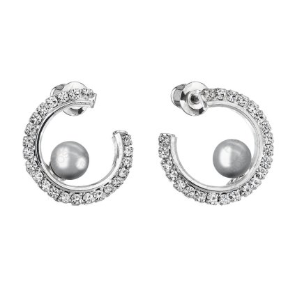 Náušnice kruhové s šedou perlou Swarovski® Components 