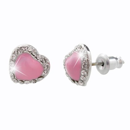 J61400490ro Náušnice Růžové srdíčko Swarovski® Crystal
