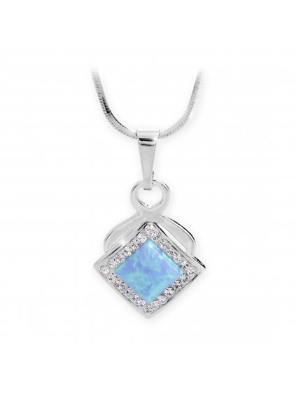 J92300313bl Stříbrný náhrdelník s Opálem a křišťálky Swarovski Modrý
