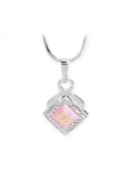 92300313ro Stříbrný náhrdelník s Opálem a křišťálky Swarovski Růžový