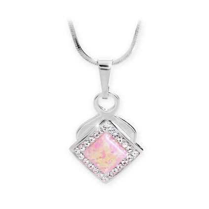 J92300313ro Stříbrný náhrdelník s Opálem a křišťálky Swarovski Růžový