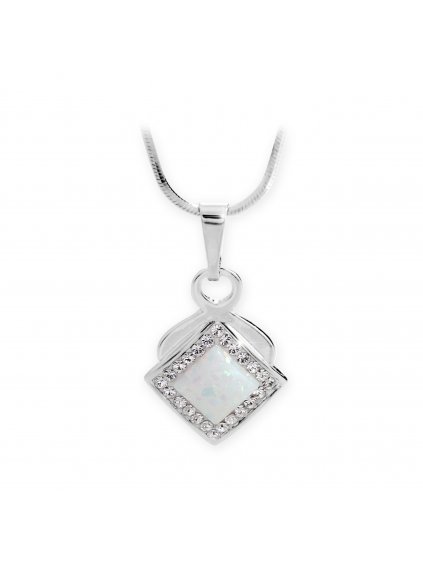 92300313whStříbrný náhrdelník s Opálem a křišťálky Swarovski Bílý