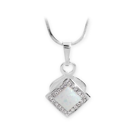 J92300313whStříbrný náhrdelník s Opálem a křišťálky Swarovski Bílý