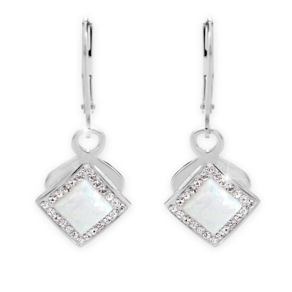 J92400313whStříbrné náušničky s Opálky a kamínky Swarovski Bílé