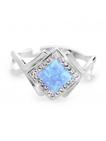 92700313bl Stříbrný prsten kostka s Opálem a kameny Swarovski Modrý