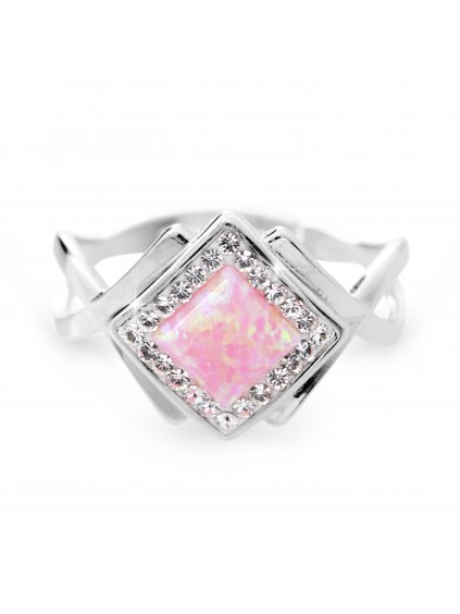 92700313roStříbrný prsten kostka s Opálem a kameny Swarovski Růžový