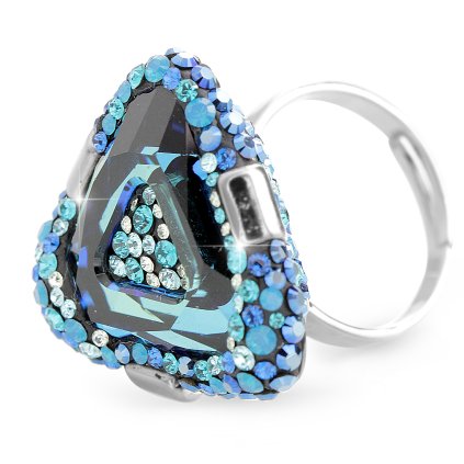 J92700312bbStříbrný luxusní prsten trojúhelník s kameny Swarovski Modrý
