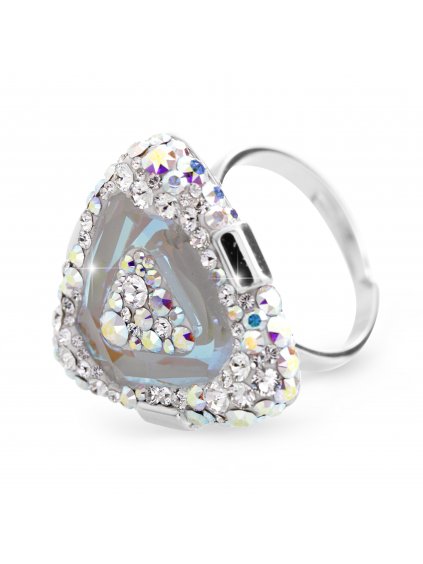 92700312abStříbrný luxusní prsten trojúhelník s kameny Swarovski Crystal Bílý