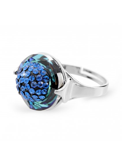 92700309bbStříbrný prsten půlkulička s kameny Swarovski bermuda blue