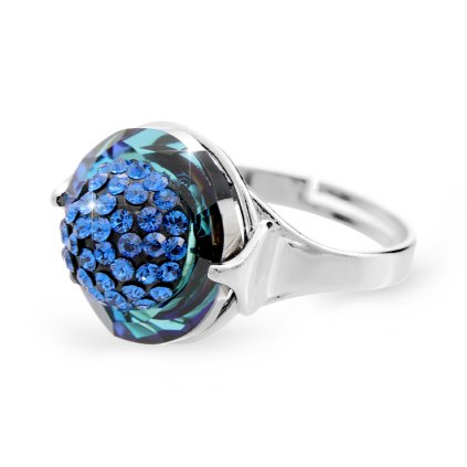 J92700309bbStříbrný prsten půlkulička s kameny Swarovski bermuda blue