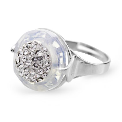 J92700309opStříbrný prsten půlkulička s kameny Swarovski Crystal silver