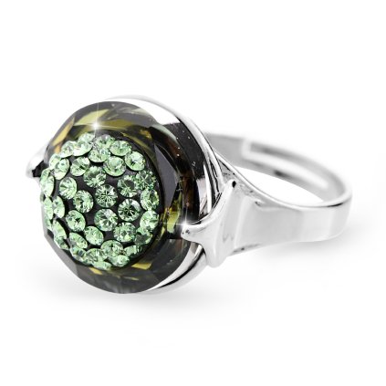 J92700309perStříbrný prsten půlkulička s kameny Swarovski peridot