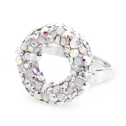 J92700311abmixStříbrný prsten round s kameny Swarovski Crystal AB mix