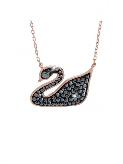 J92300278hemStříbrný náhrdelník černá labuť s kameny Swarovski