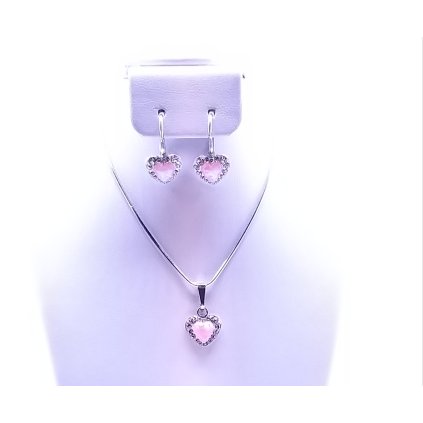 J92000356ROSA Stříbrná sada opálkové srdíčko růžové osázené Swarovski kamínky