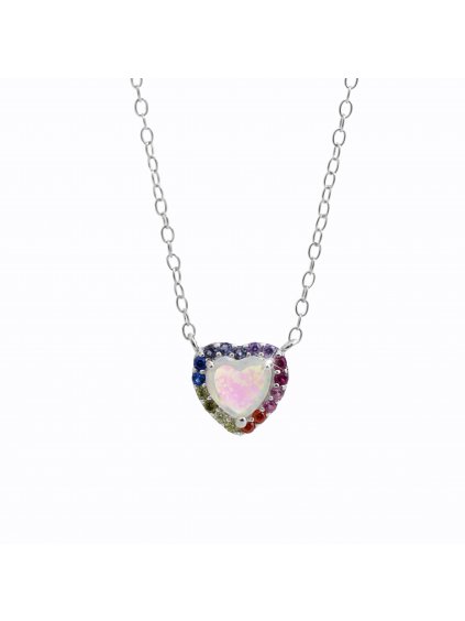 92300346multiStříbrný náhrdelník opálové srdce color Swarovski