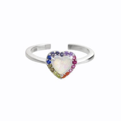 92700346multi Stříbrný prsten opálové srdce multicolor Swarovski