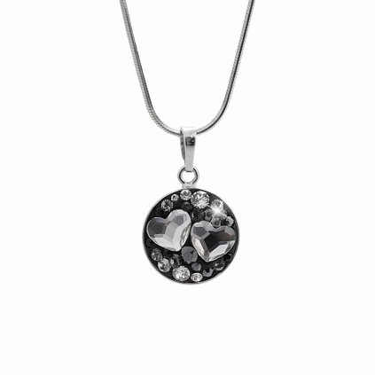 J92300325jetStříbrný náhrdelník Dvě Srdíčka Swarovski jet
