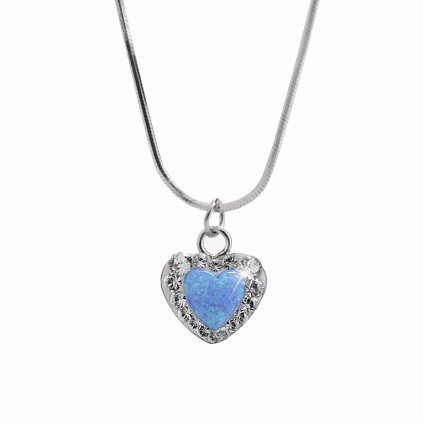 J92300356bl Stříbrný náhrdelník Opálové Srdíčko Swarovski blue