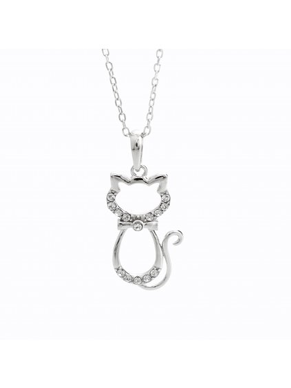 92300359cr Stříbrný náhrdelník kočička Swarovski