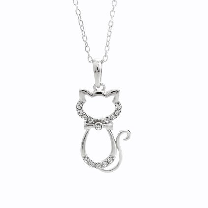 J92300359cr Stříbrný náhrdelník kočička Swarovski