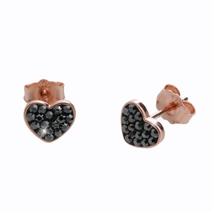 J92400322rg Stříbrné náušnice Srdíčko Black Swarovski rosa gold