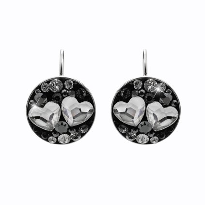 J92400325jet Stříbrné náušnice Dvě Srdíčka Swarovski jet