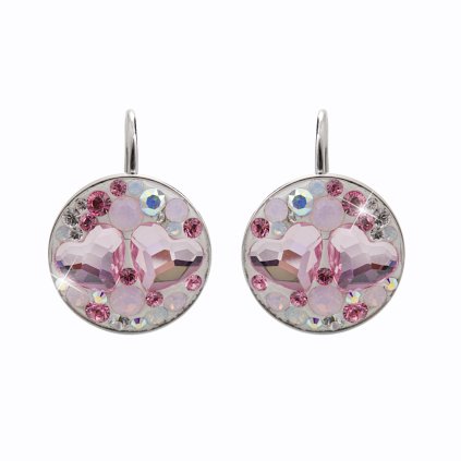J92400325ro Stříbrné náušnice Dvě Srdíčka Swarovski rosa