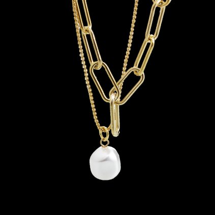 J61300808g crOcelový náhrdelník dvojřetízek s perlou