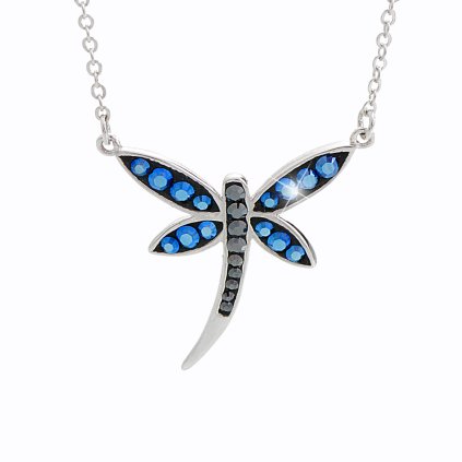 J92300159bb Stříbrný náhrdelník Vážka Swarovski blue