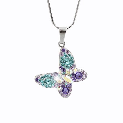 J92300163pur Stříbrný náhrdelník Motýl Swarovski purple