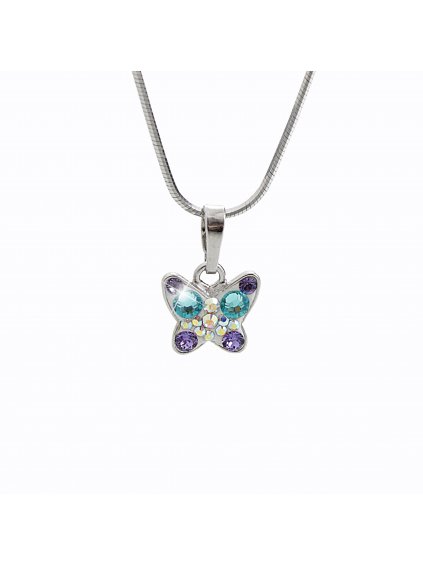 92300165pur Dětský stříbrný náhrdelník Motýlek Swarovski purple