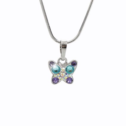 J92300165pur Dětský stříbrný náhrdelník Motýlek Swarovski purple