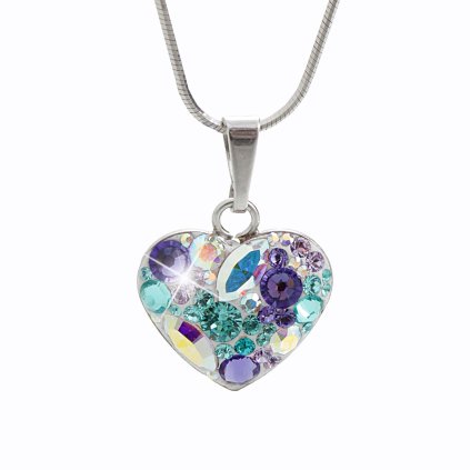 J92300181purStříbrný náhrdelník Srdce osázený kameny Swarovski purple velvet