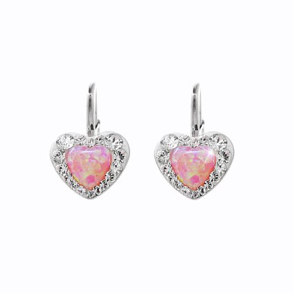 J92400356ro Stříbrné náušnice Opálové Srdíčko Swarovski rosa
