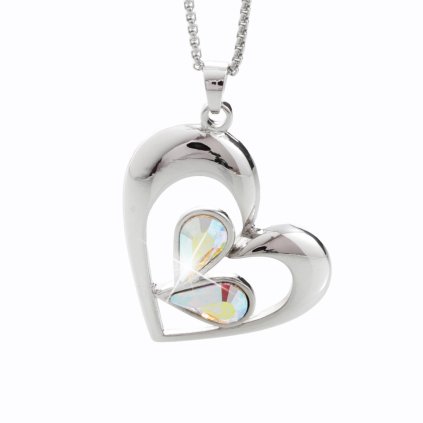 J61300400AB Náhrdelník Kapky v srdci s kameny Swarovski® Crystal AB