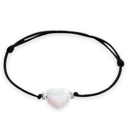 J92500353wh Šňůrkový náramek Srdíčko Opálové white