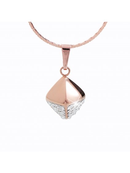 Ocelový náhrdelník Cube Swarovski® Rose gold Crystal 61300473rg