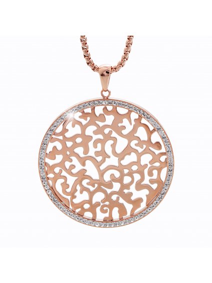 Ocelový náhrdelník Ornament s kameny Swarovski® Rose Gold 61300479rg