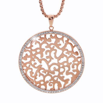 Ocelový náhrdelník Ornament s kameny Swarovski® Rose Gold 61300479rg