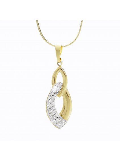 Ocelový náhrdelník Špičatý dvojitý ovál Swarovski® Gold Crystal 61300483g