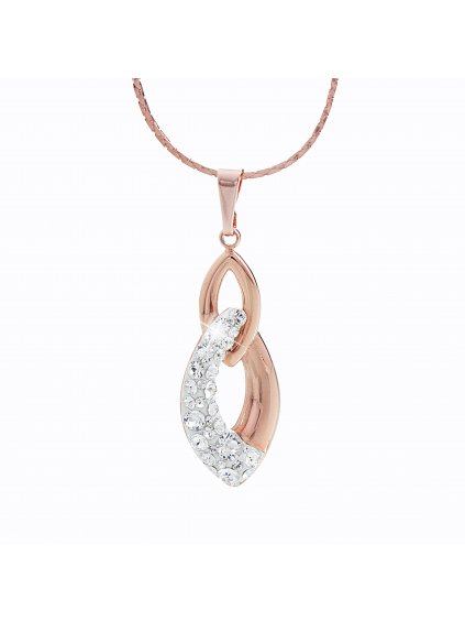 Ocelový náhrdelník Špičatý dvojitý ovál Swarovski® Rose Gold Crystal 61300483rg