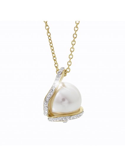 Ocelový náhrdelník Perla ve škebli Swarovski® Crystal Gold 61300549g
