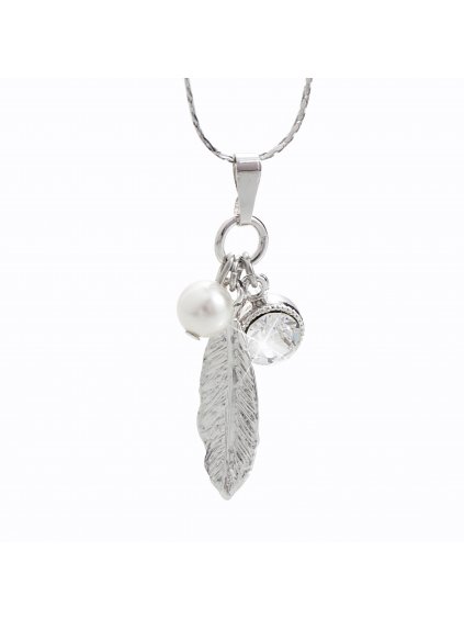 Náhrdelník Peříčko s perlou a ozdobou Swarovski® Crystal 61300556cr