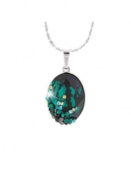 Náhrdelník Ovál s hvězdicí s kameny Swarovski® Emerald 18 mm 61301438em