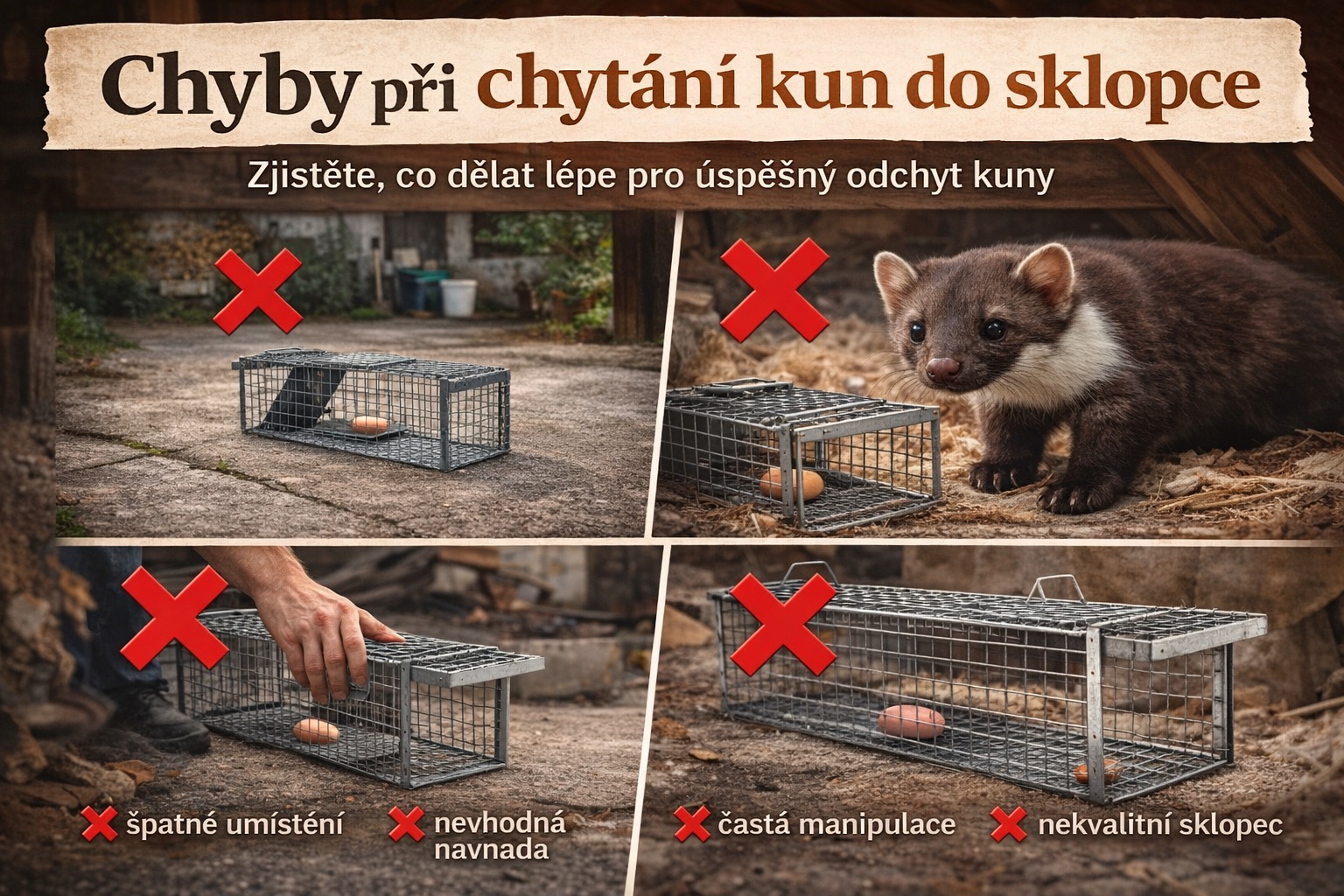 Nejčastější chyby při chytání kuny do sklopce