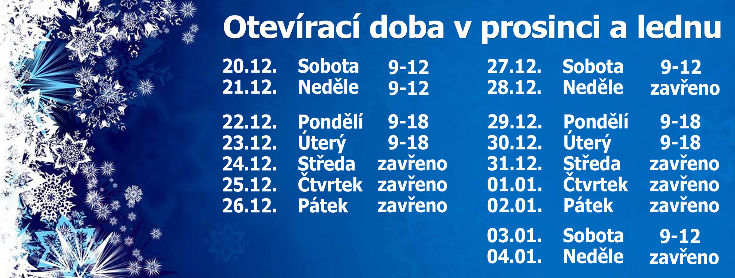 Otevírací doba Vánoce