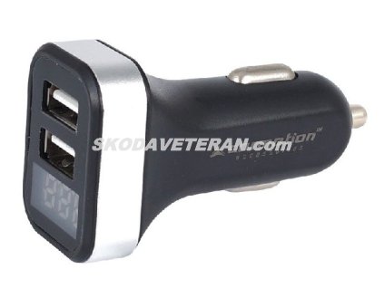 Nabíjačka USB 12-24V čierna 2xDC 3100mA s volmetrom