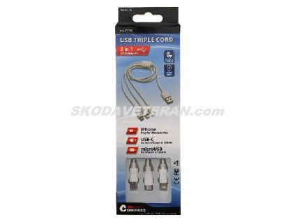 Kábel USB typ - Iphone/Micro USB/C 75cm