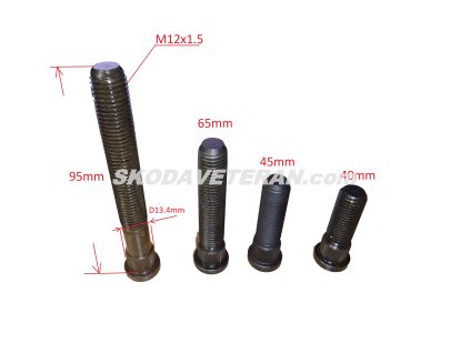 Šteft kolový 65 mm M12x1.5 pro náboj Škoda . Délka měřena od základny hlavy vrátane tisíchranu pro l